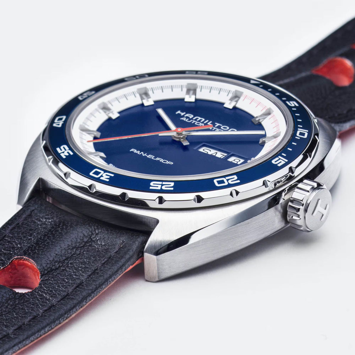 Hamilton American Classic 42mm Pan Europ Day Date blue dial automatic watch H35405741