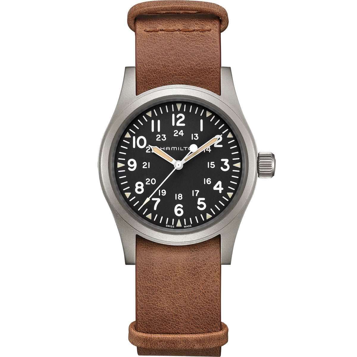 Hamilton Khaki Field 38mm Black Dial Leather Mechanical watch H69439531 front view
