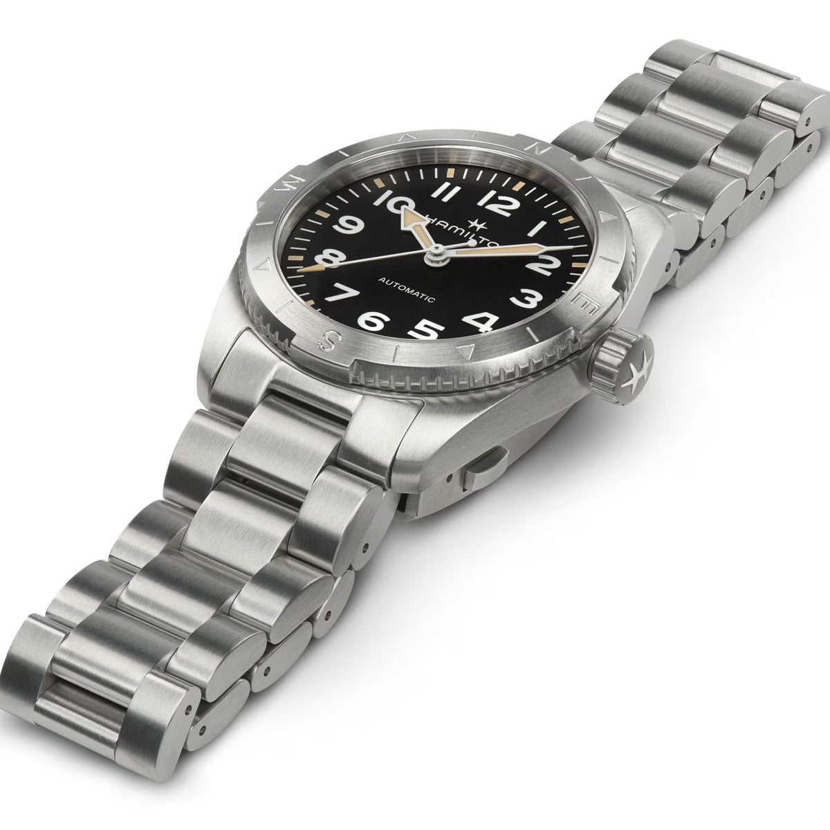 Hamilton Khaki Field H70225130 stainless steel case and screw-down crown side profile