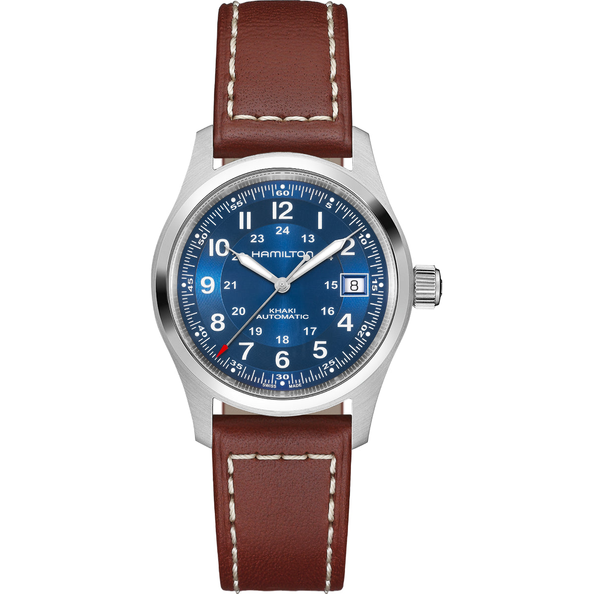 Hamilton Khaki Field 38mm blue dial leather automatic unisex watch H70455540 front view