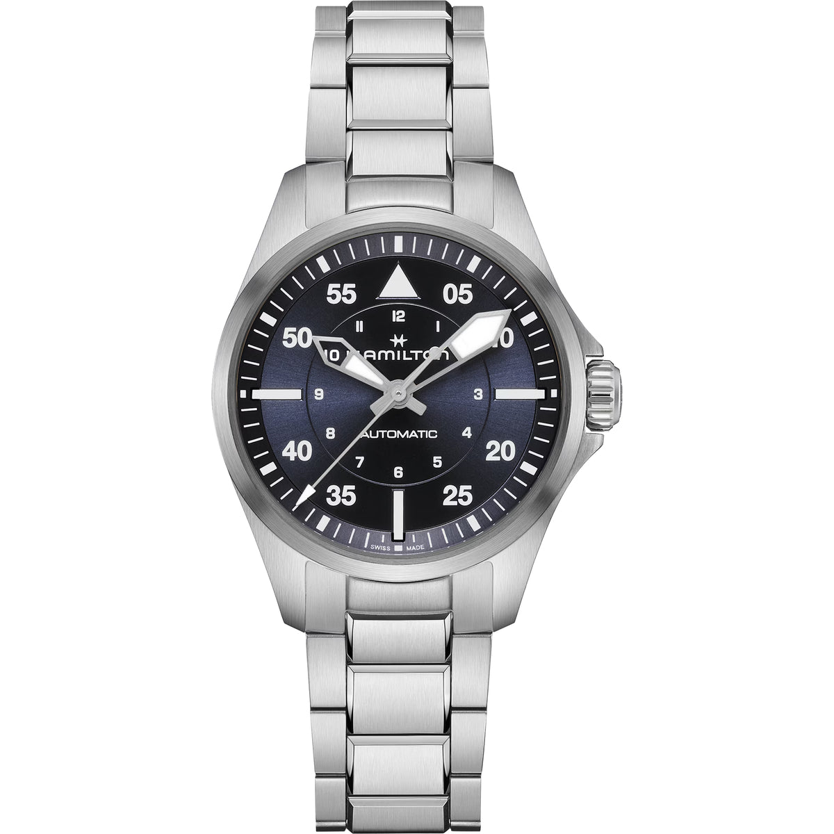 Hamilton Khaki Aviation 36mm midnight blue dial steel automatic watch H76215140 front view