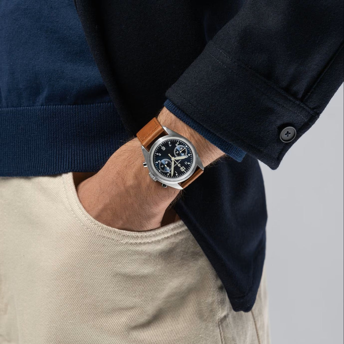 Hamilton Khaki Aviation Pioneer Chrono H76409540 mechanical watch on wrist