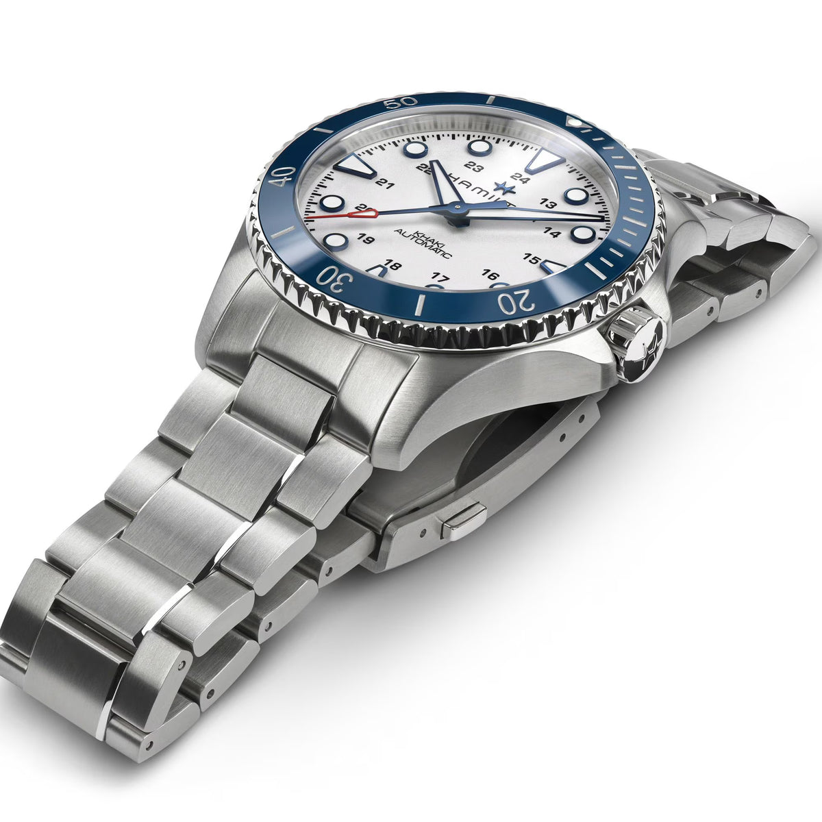 Hamilton Khaki Navy Scuba Automatic White Dial Stainless Steel Bracelet Men’s Watch H82505150 - WatchNation