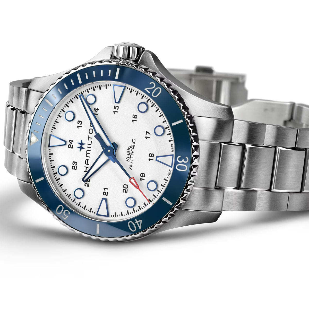 Hamilton Khaki Navy Scuba Automatic White Dial Stainless Steel Bracelet Men’s Watch H82505150 - WatchNation