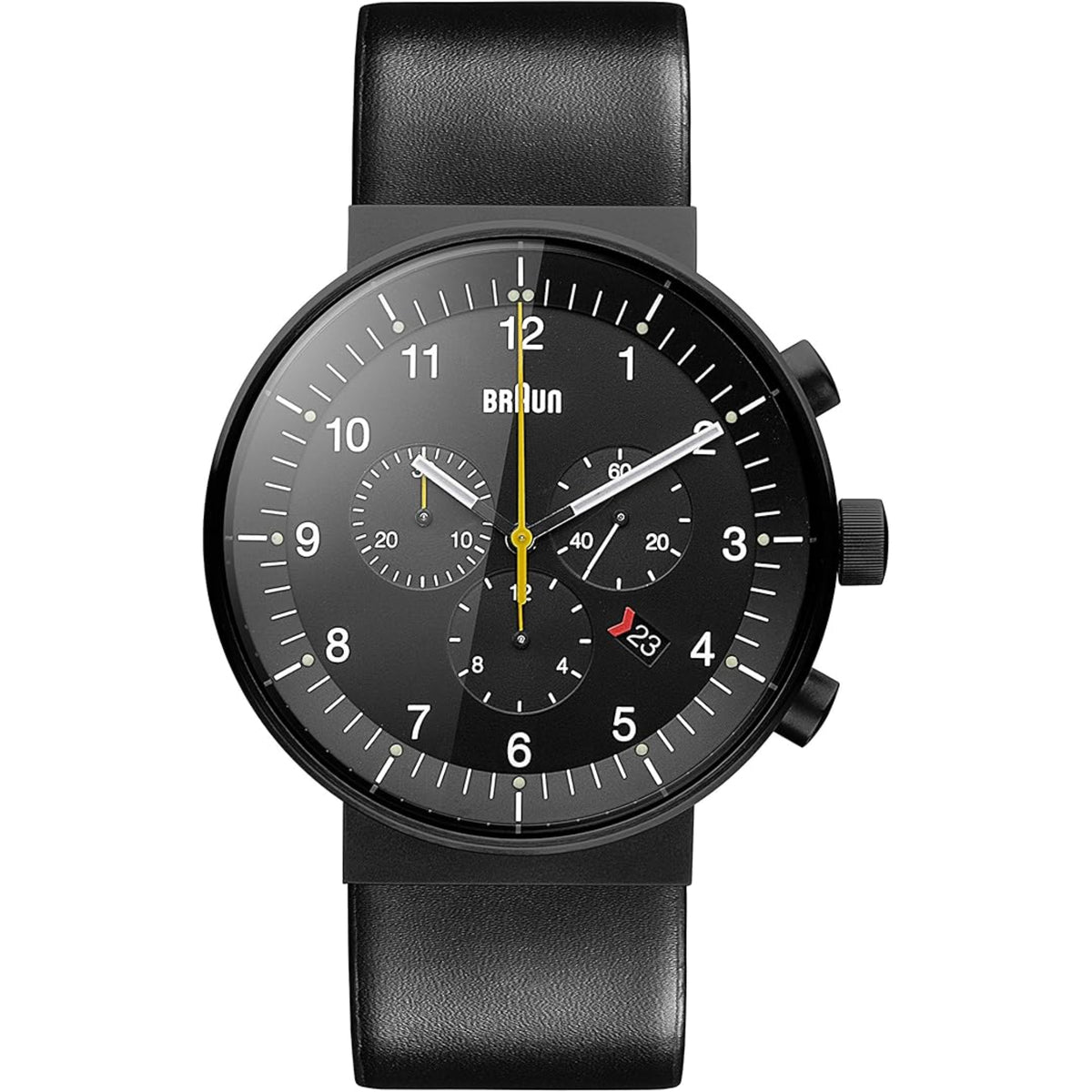 Braun Prestige Chronograph Quartz Black Dial Leather Strap Men's Watch BN0095BKG