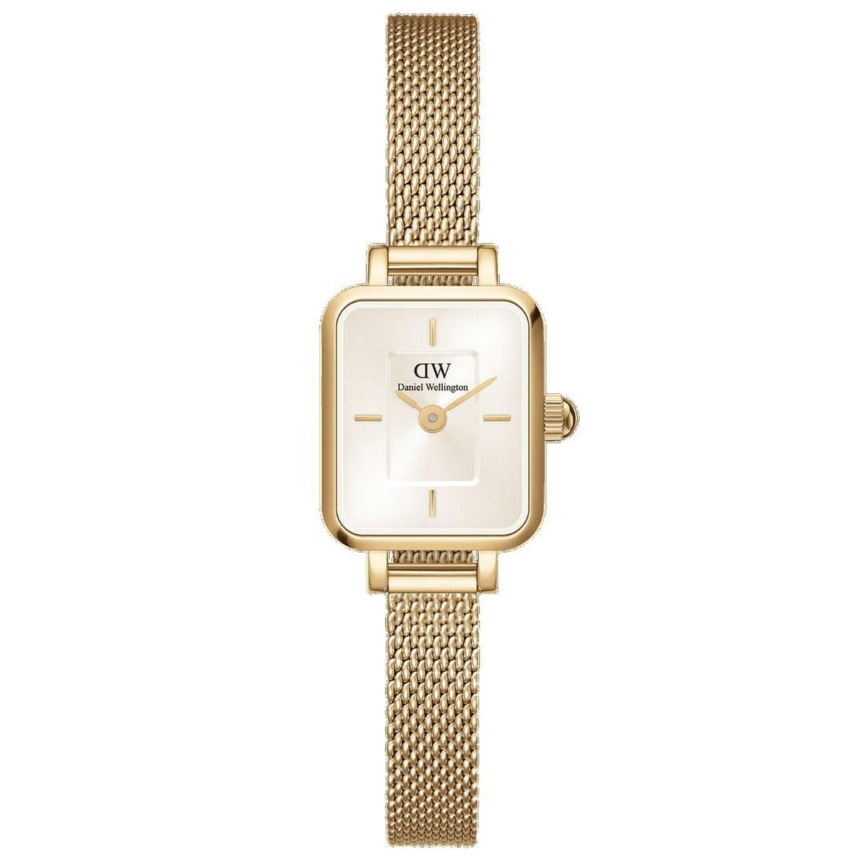 Daniel Wellington ladies square watch with champagne dial and gold mesh bracelet