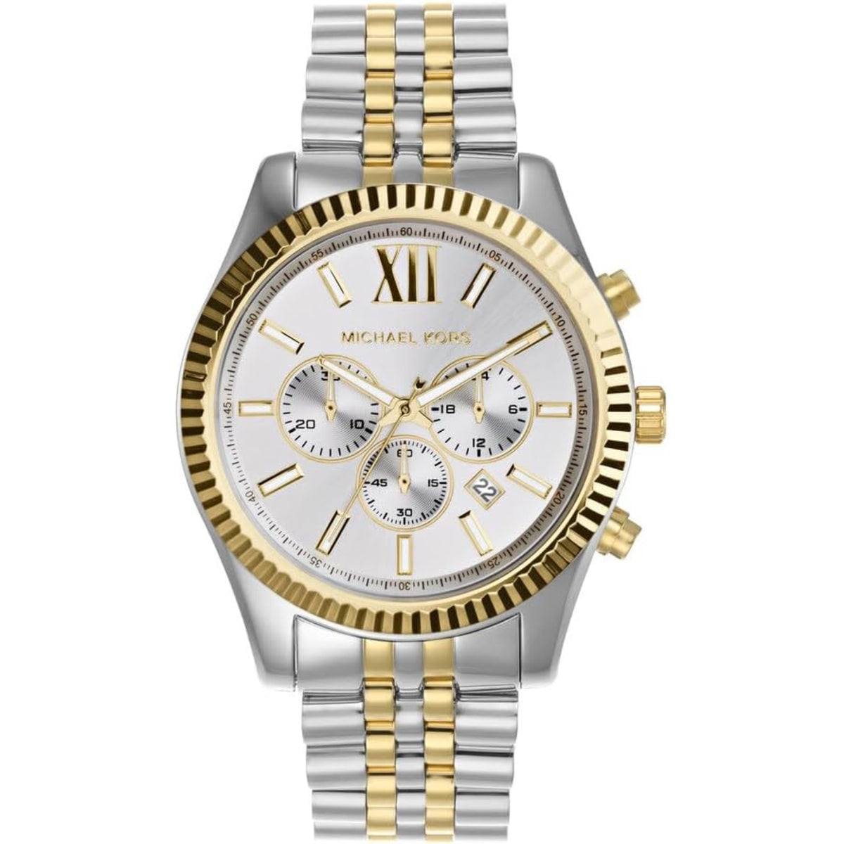 Michael Kors Lexington Chronograph Silver Dial Steel Strap Men's Watch MK8344