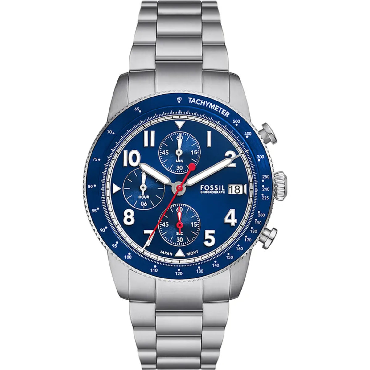 Fossil Sport Tourer Chronograph Blue Dial Steel Strap Men's Watch FS6047