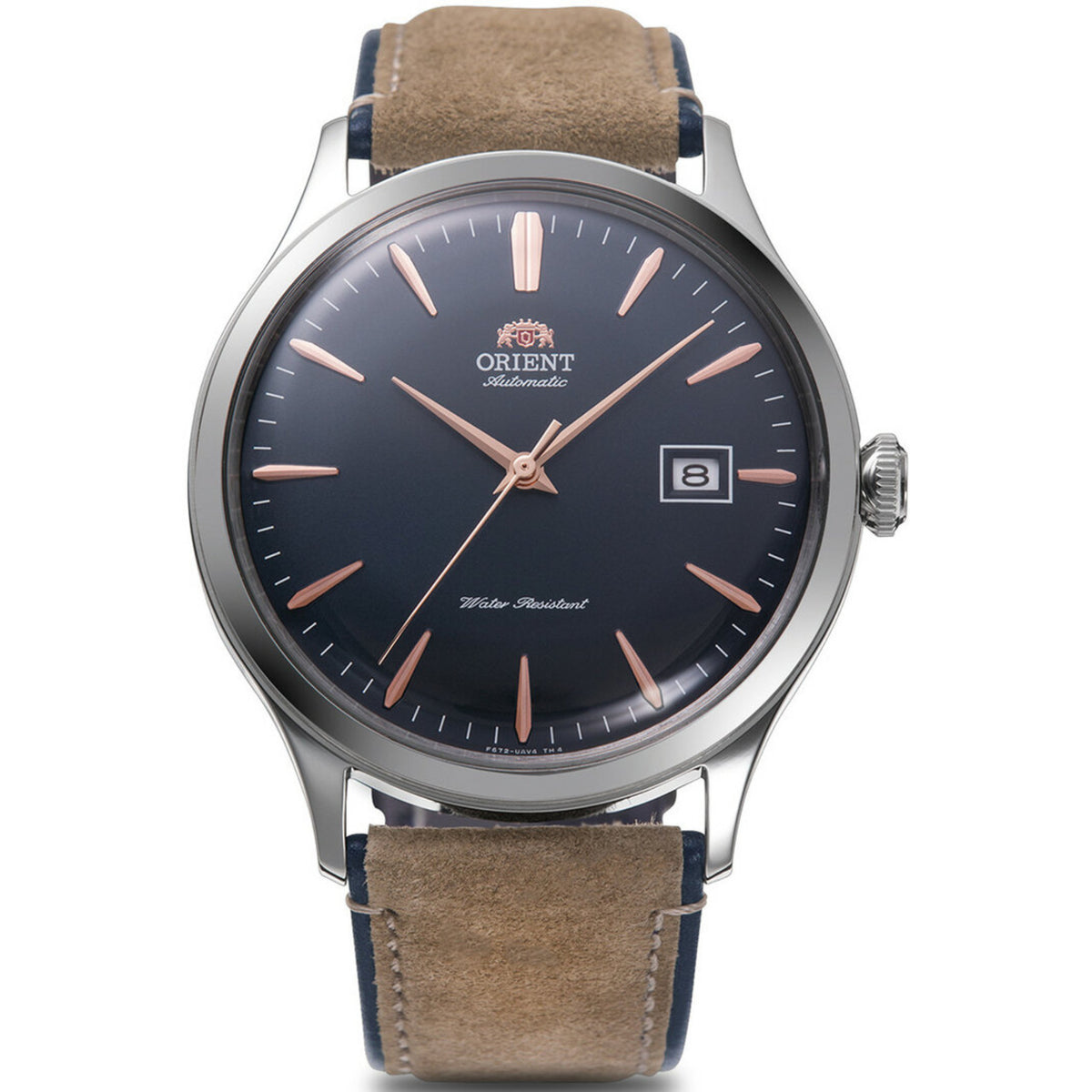 Orient Bambino 42mm Navy Dial Leather Strap automatic watch RA-AC0P02L30B front view