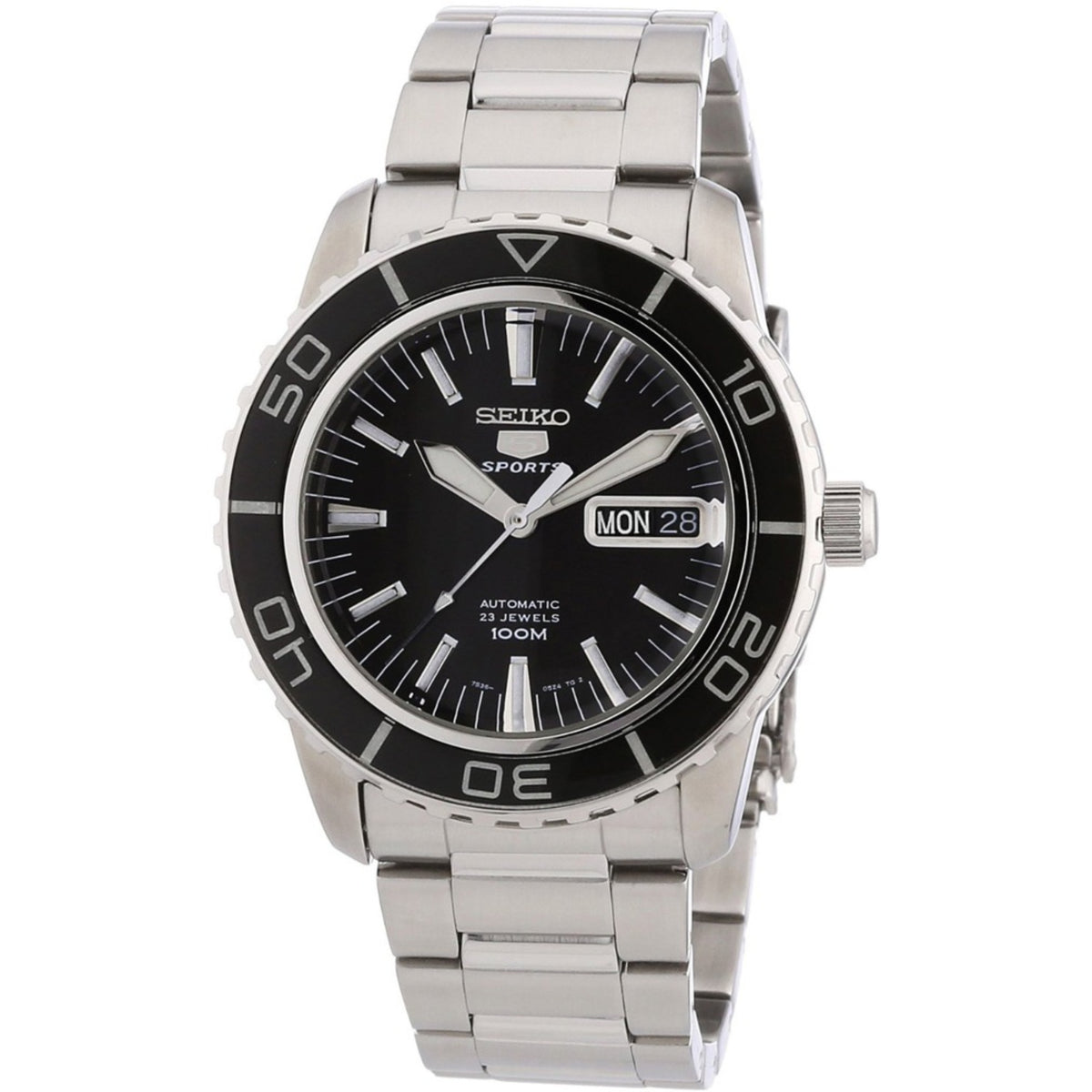 Seiko 5 Sports Automatic Black Dial Stainless Steel Bracelet Men's Watch SNZH55K1 - WatchNation