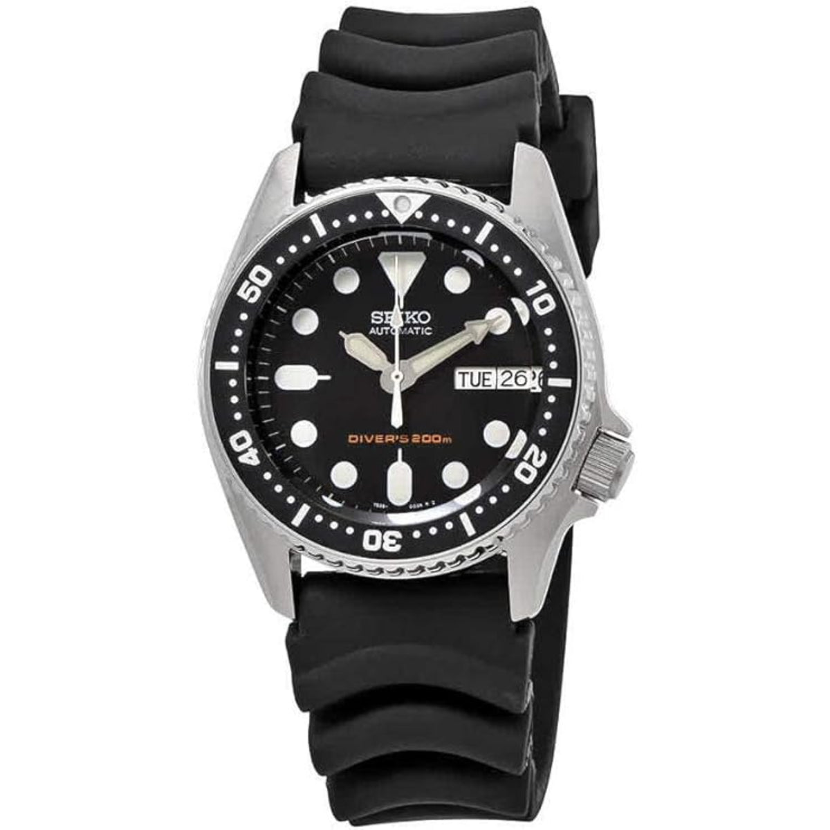 Seiko Diver's Automatic SKX013K1 black dial automatic watch front view
