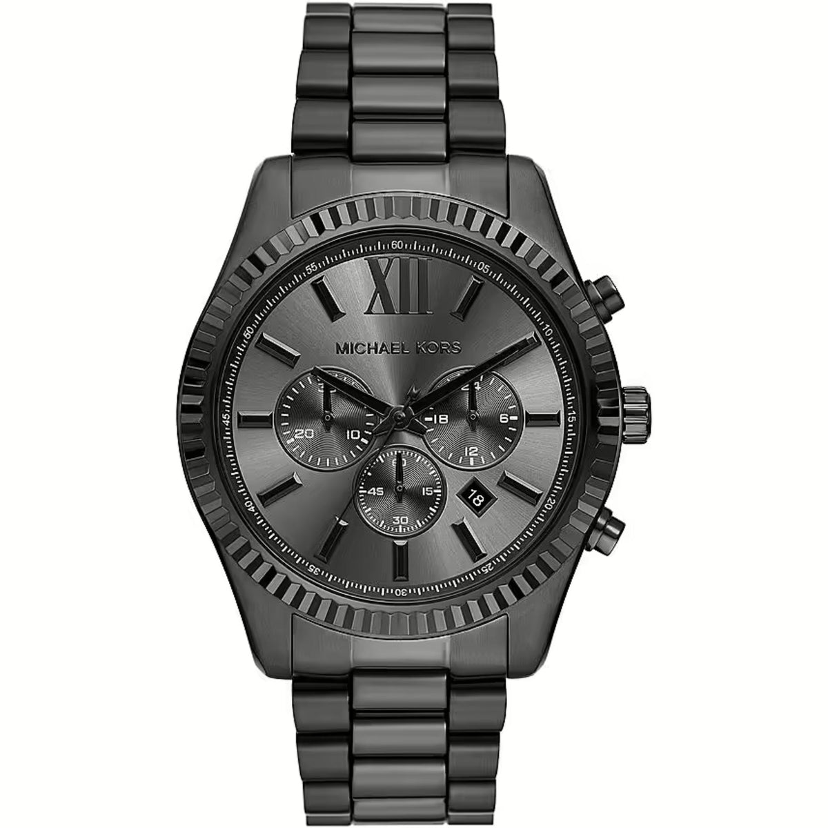 Men's Michael Kors chronograph watch with black dial and black stainless bracelet