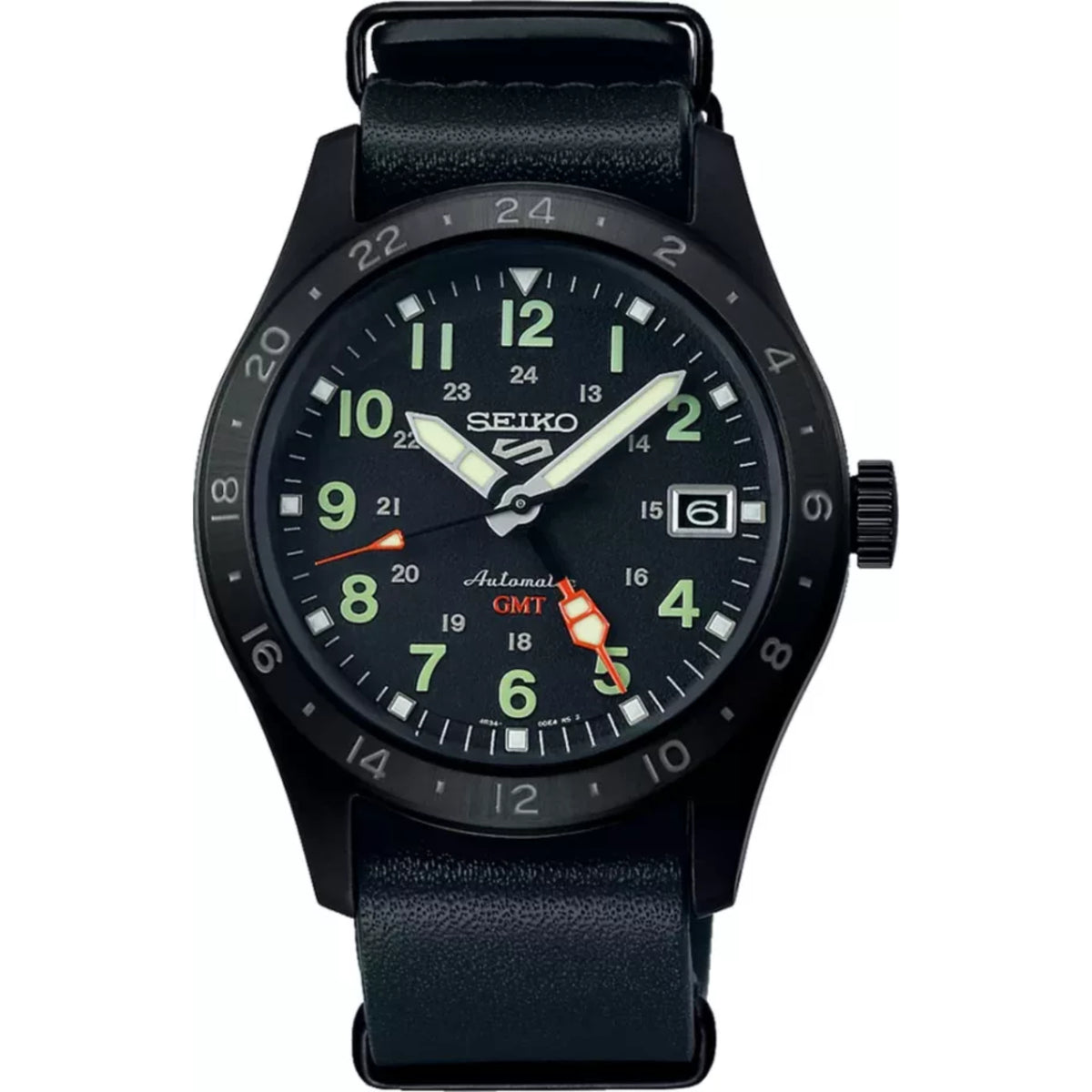 Seiko 5 Sports SSK025K1 black dial front view on white background