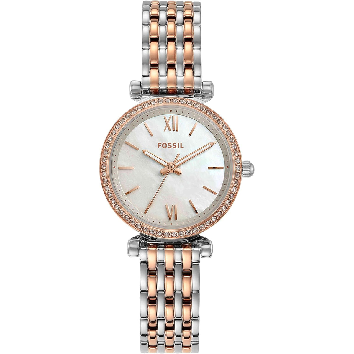 Fossil Carlie Mini White Mother of Pearl Dial Steel Strap Women's Watch ES4649