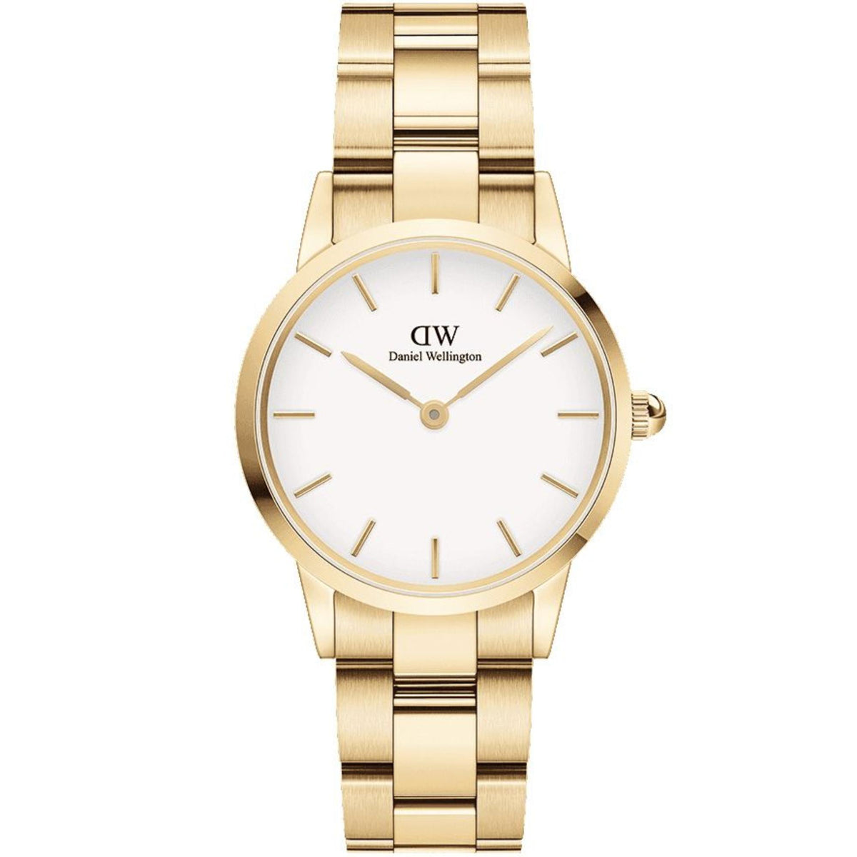 Daniel Wellington quartz wristwatch with white dial and gold-tone steel bracelet