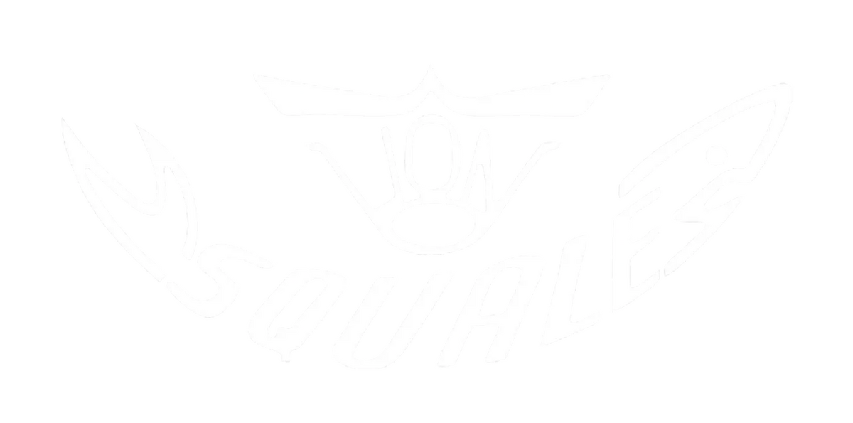 Official Squale Swiss watch logo featuring the iconic curved shark emblem on black background