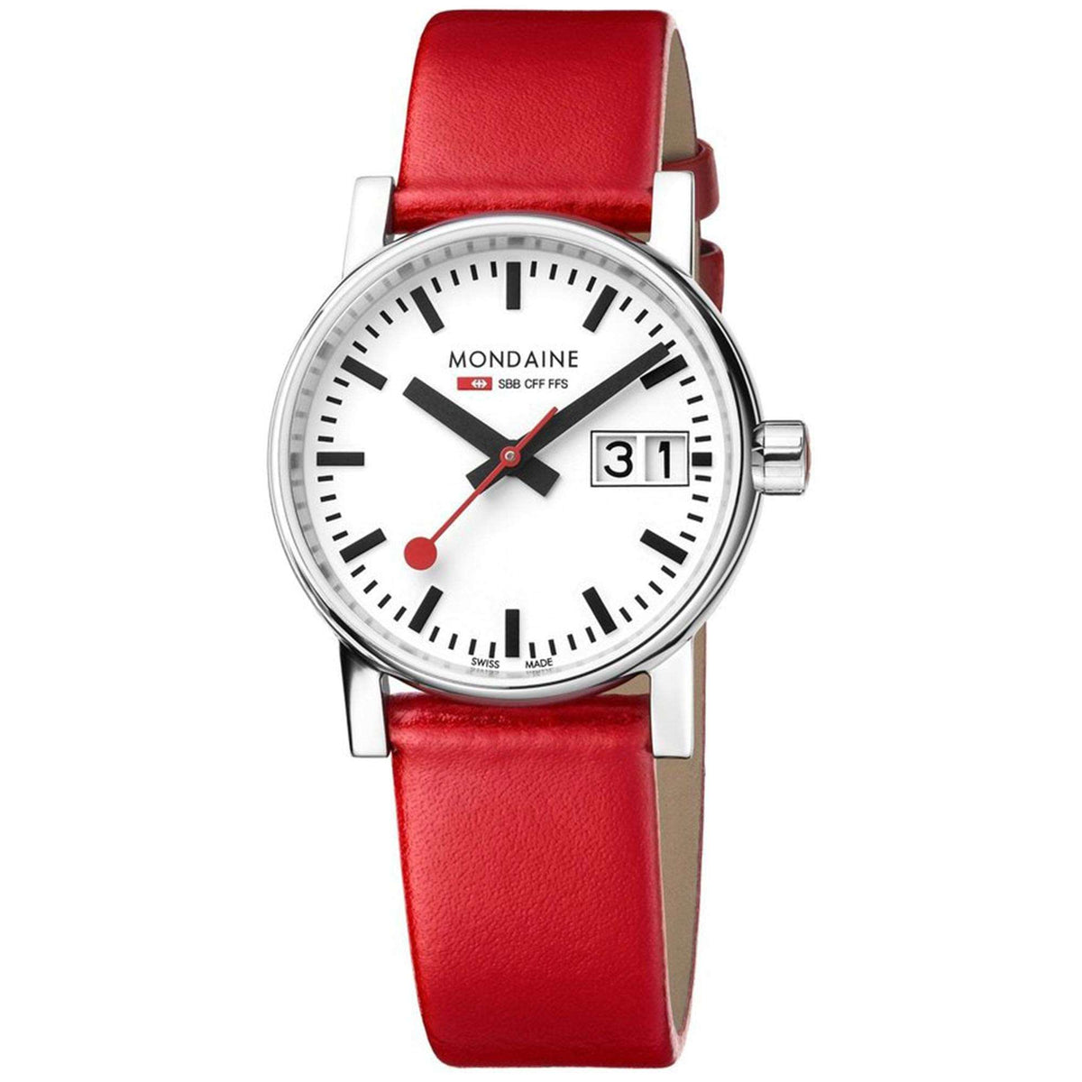 Mondaine evo2 Stainless Steel Case Red Leather Strap 30mm Ladies’ Watch MSE.30210.LC