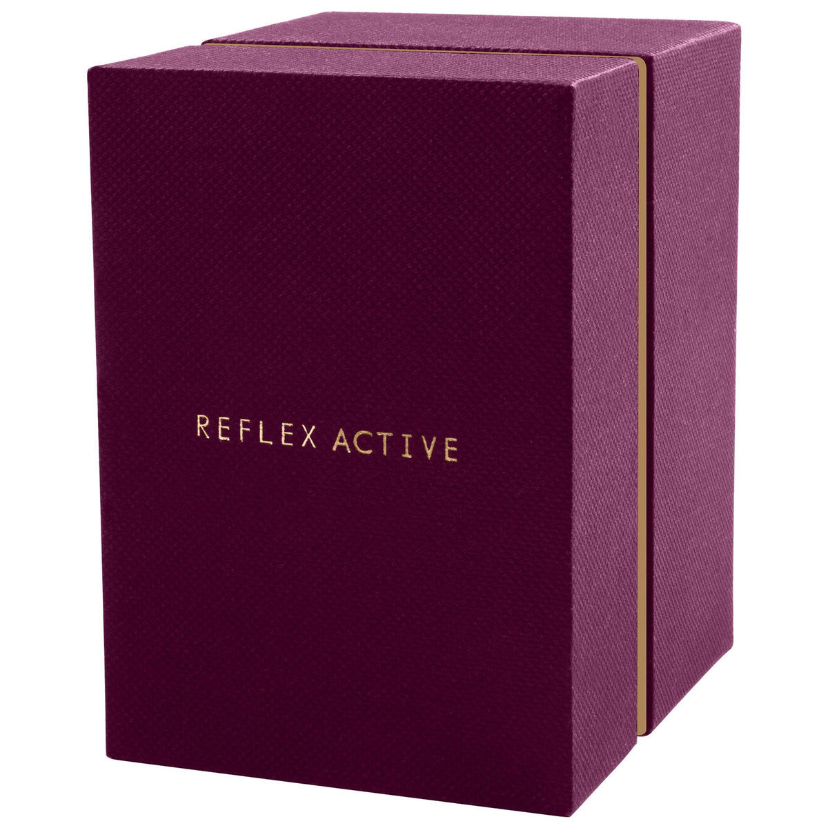 Purple Reflex Active watch box with gold lettering on front face.