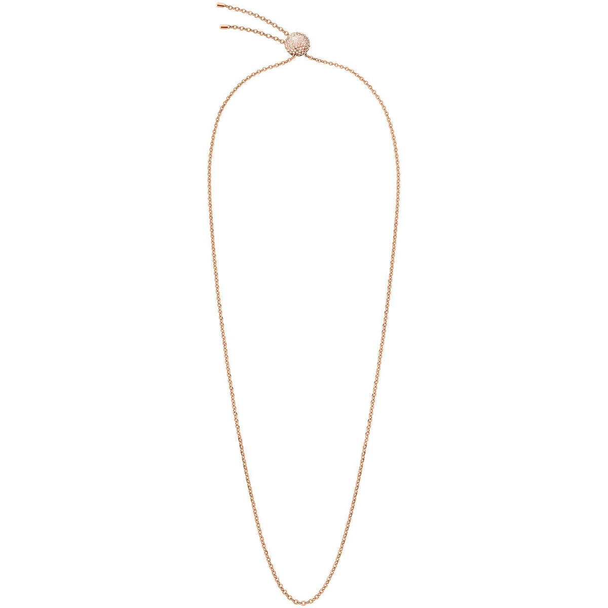 Rose gold-tone crystal charm necklace with thin chain and small round top centerpiece