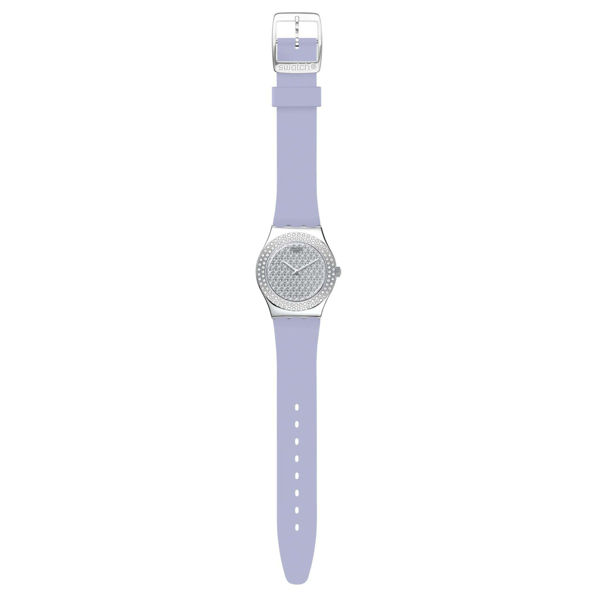 Lilac silicone strap ladies quartz watch with silver-textured round dial