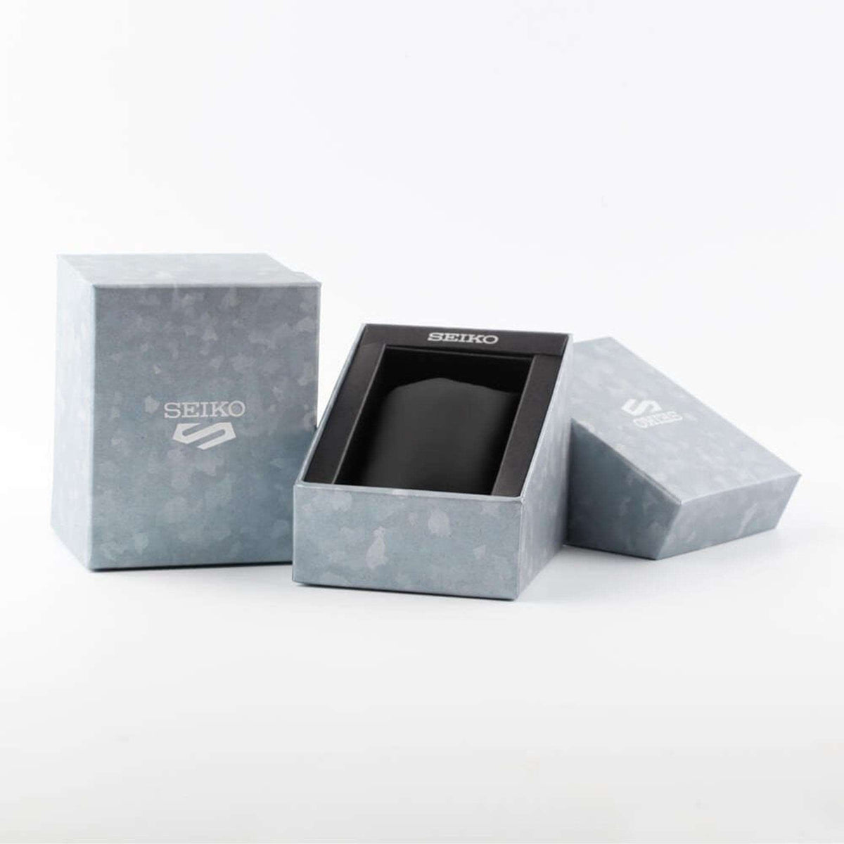 Seiko watch presentation box with gray interior and open lid