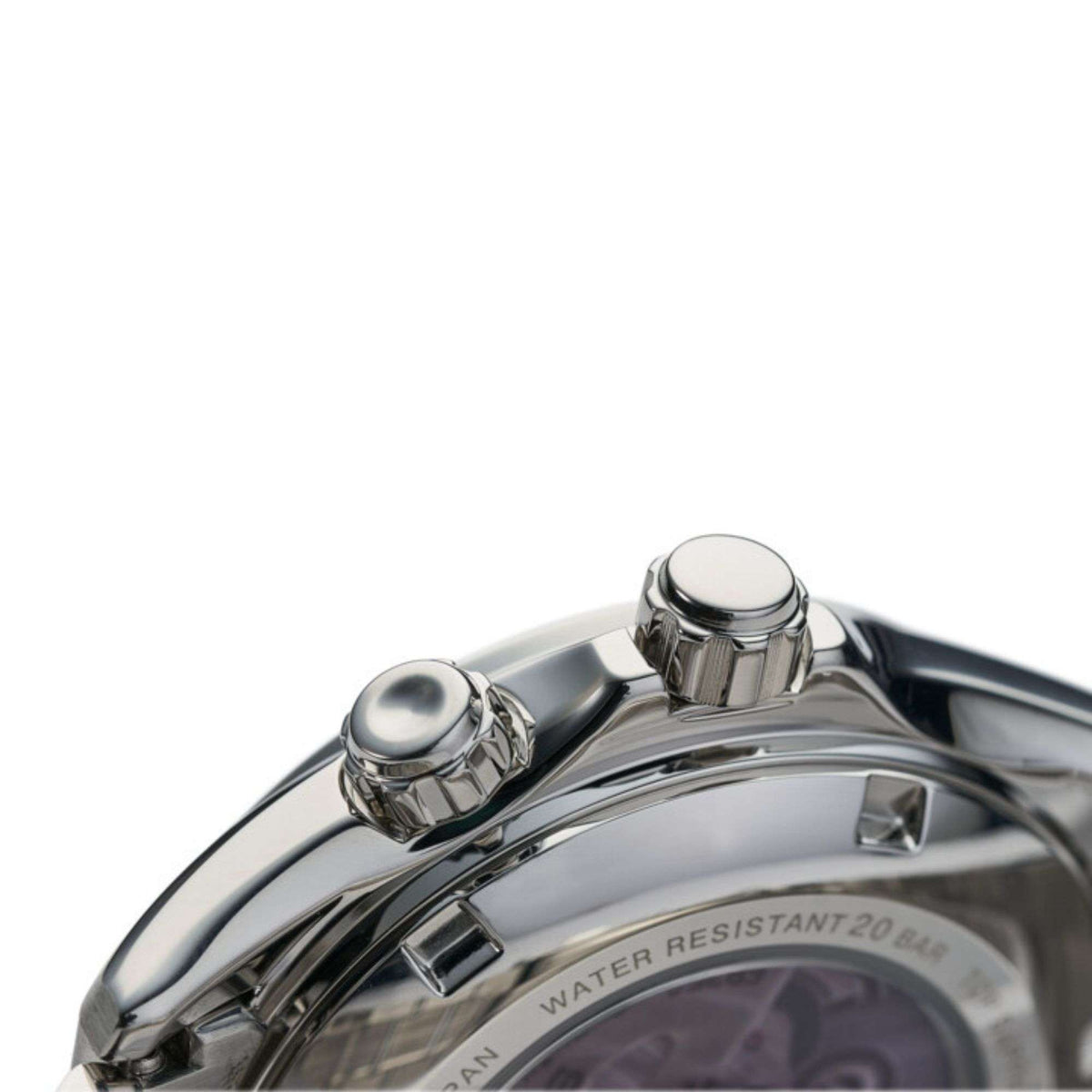 Automatic men's wristwatch, polished stainless steel case with crown and pushers