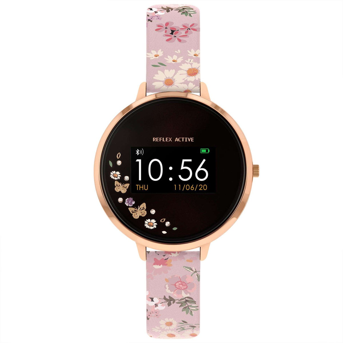 Reflex Active Digital Quartz Black Dial Pink Floral Leatherette Bracelet Ladies Smartwatch RA03-2058