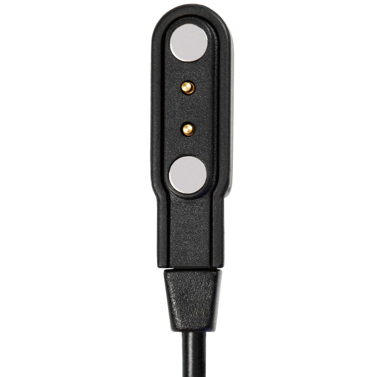 Black smartwatch charging dock clip with two metal contact pads