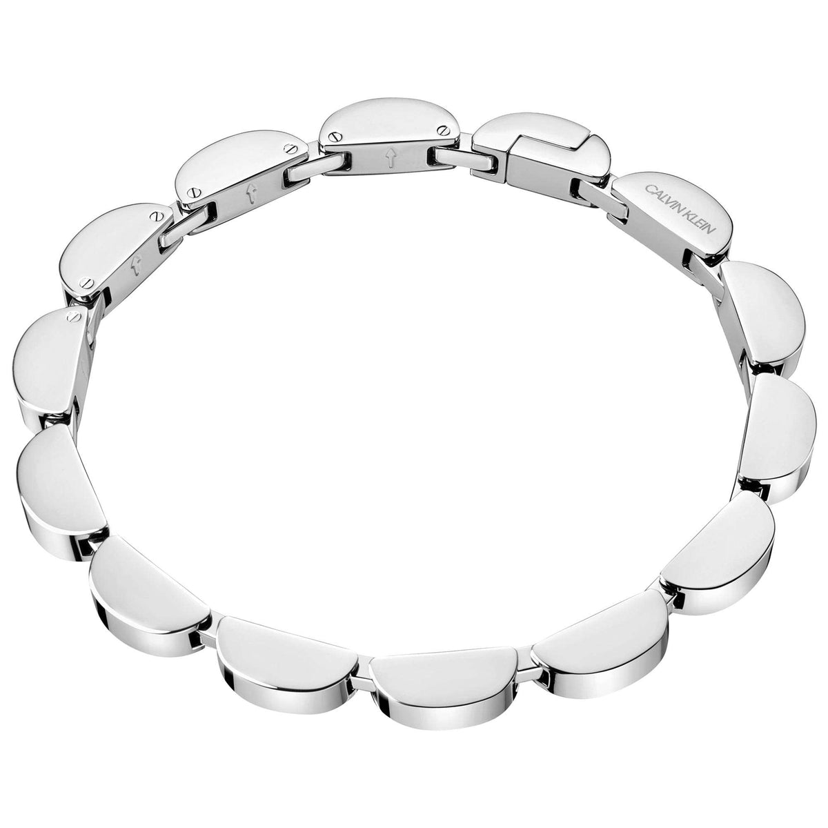 Silver-tone wavy link bracelet with oval plates and center clasp