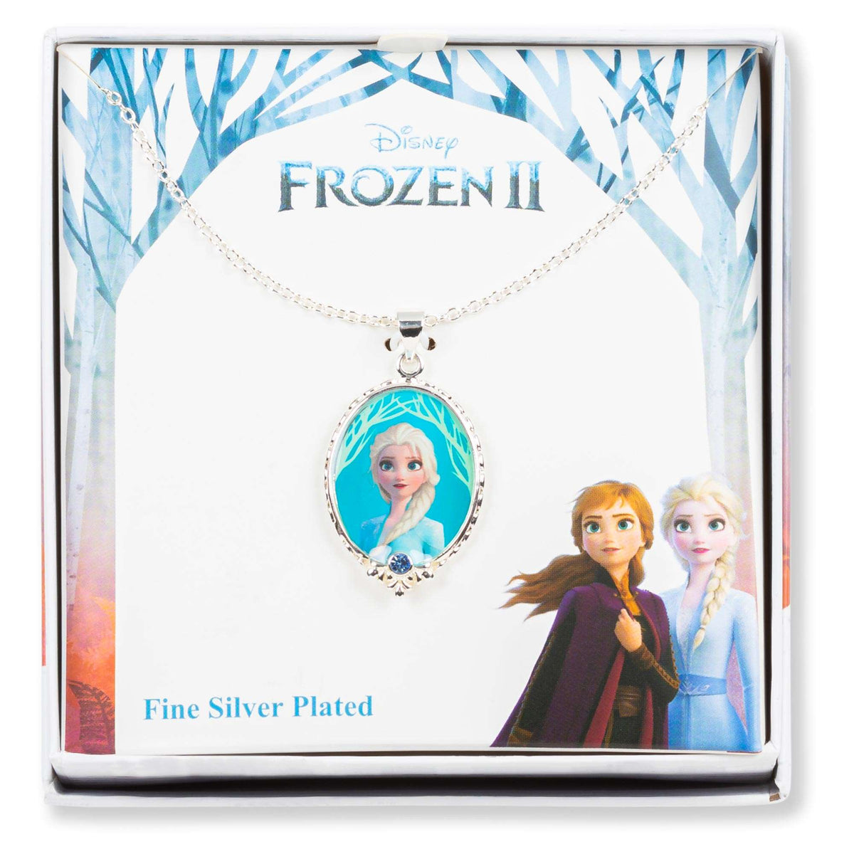Frozen 2 Elsa silver-plated pendant necklace in gift box with oval Elsa portrait pendant