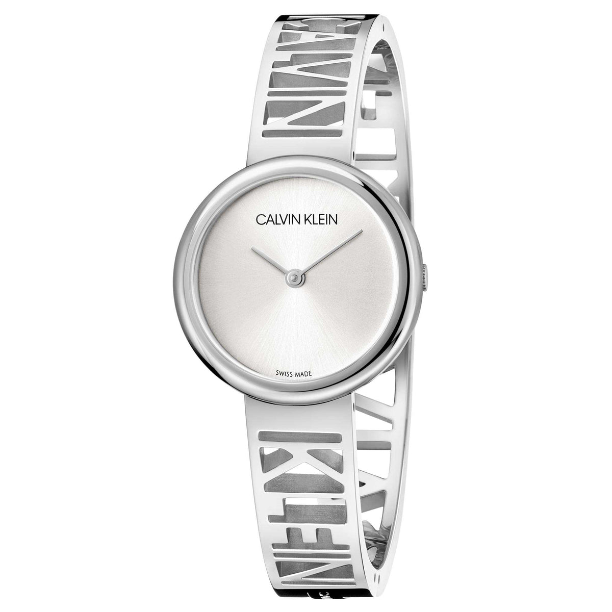 Ladies quartz wristwatch with silver stainless steel openwork bracelet, white dial