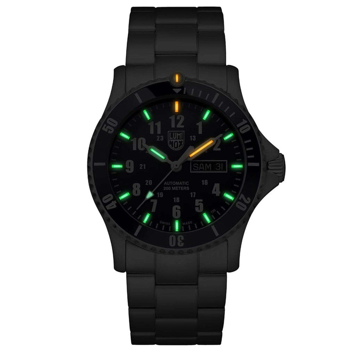 Men's automatic wristwatch with black dial and black stainless steel bracelet