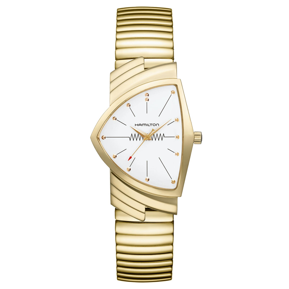 Hamilton ladies quartz watch with white dial and gold-tone steel link bracelet