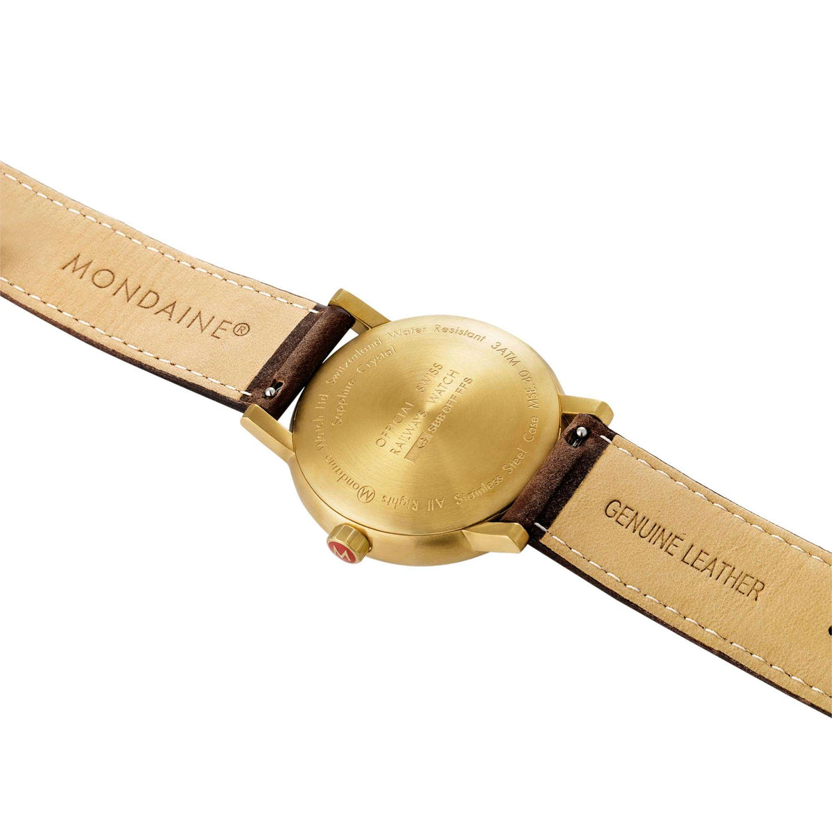 Unisex watch with genuine leather brown strap and gold-tone case back
