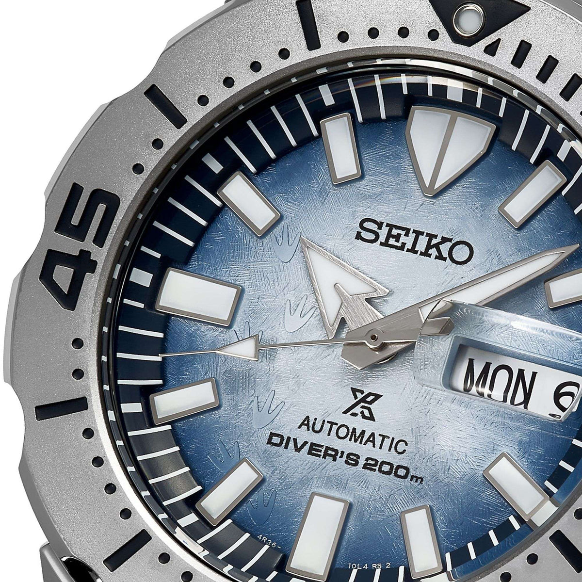 Men's automatic diver watch blue sunburst dial, rectangular hour markers and date window