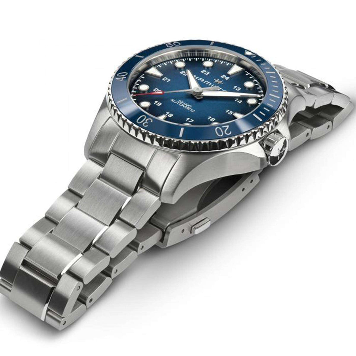 Hamilton H82505140 stainless steel bracelet and butterfly clasp side profile