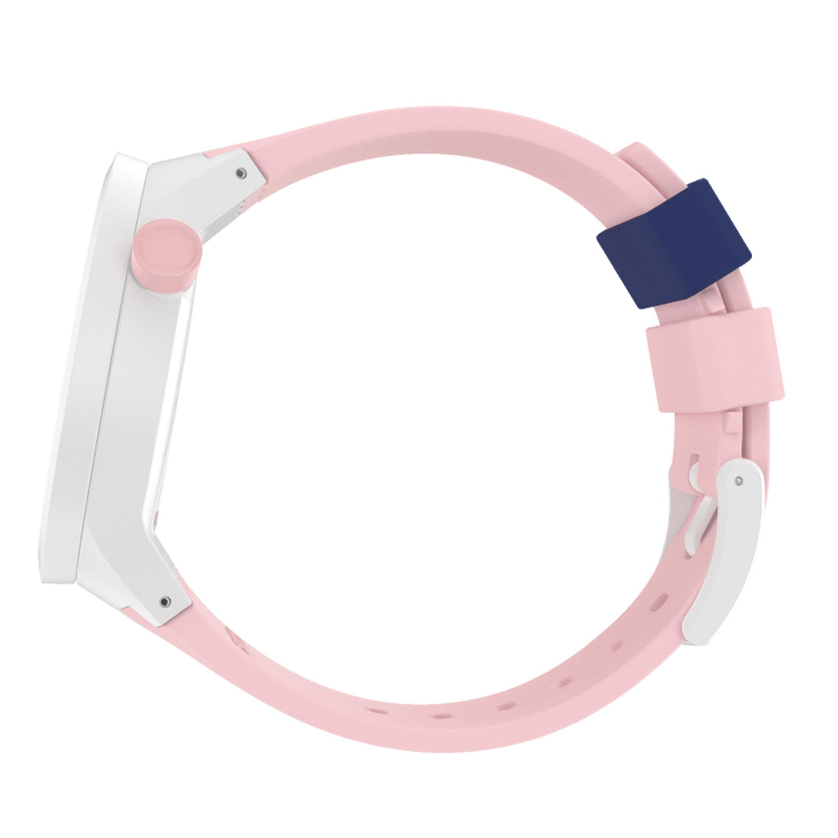Pink silicone strap watch with light case and navy clasp