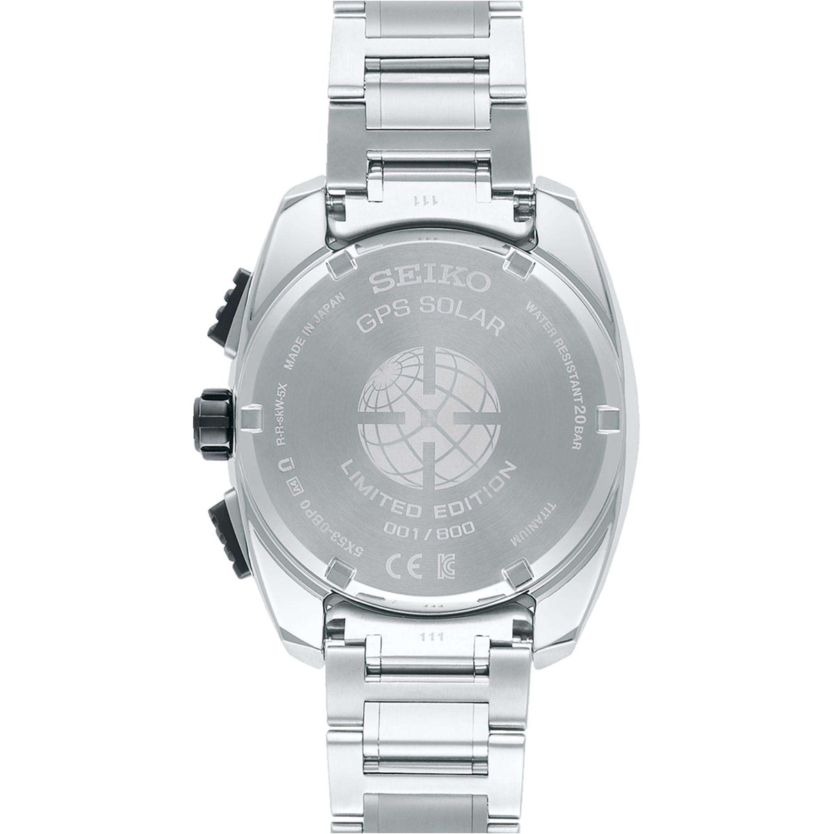 Stainless steel GPS solar watch case back with engraved globe and limited edition text