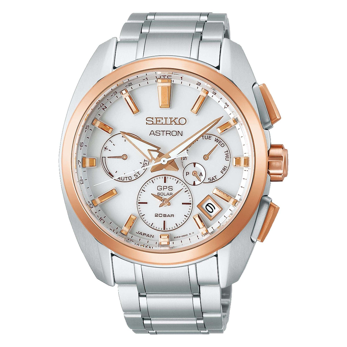Men's Seiko titanium wristwatch, white dial with GPS Solar and date window