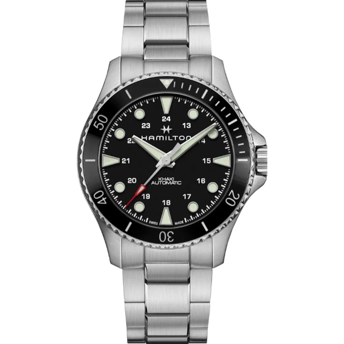 Hamilton Khaki Navy 43mm Scuba black dial ceramic bezel automatic watch H82515130 front view