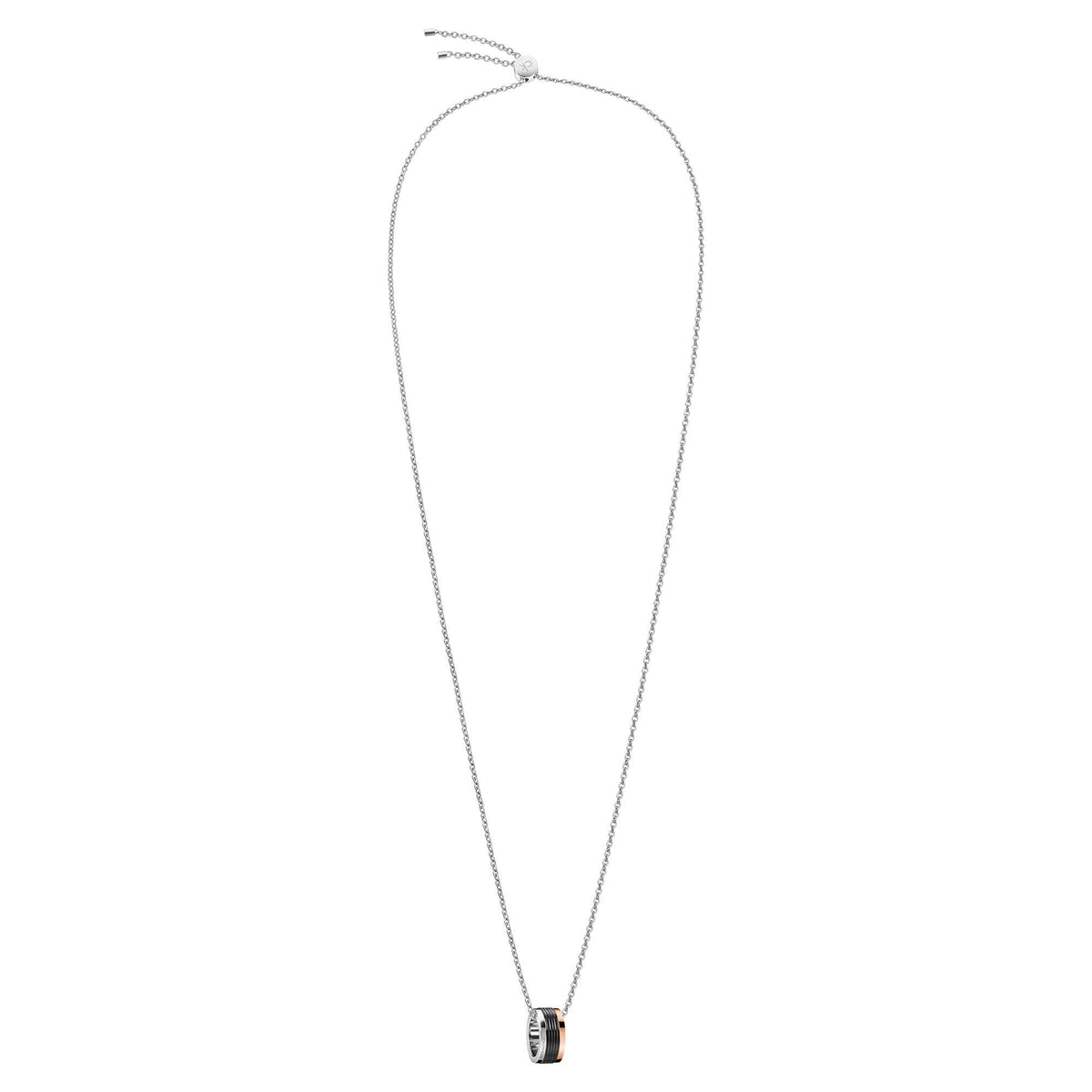Calvin Klein stainless steel necklace with black ring pendant and small top clasp