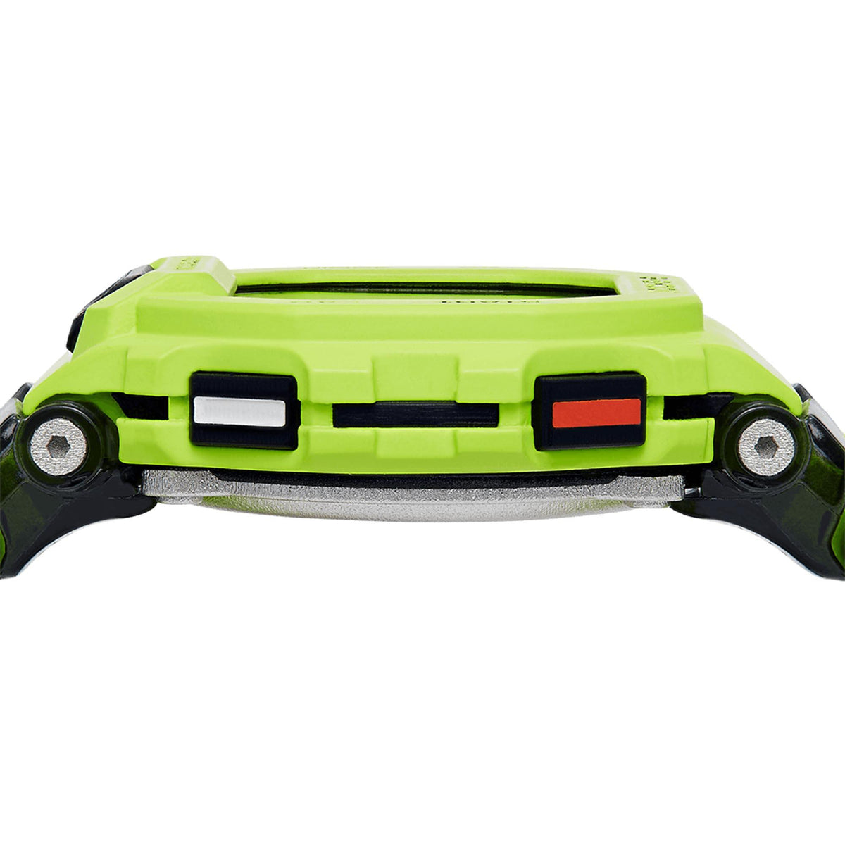 Neon green G-Shock watch with side buttons and black resin bezel