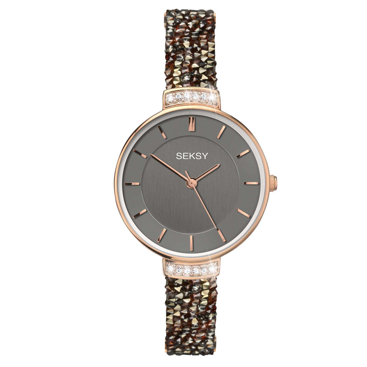 Seksy Classic Quartz Grey Dial Leather Strap Ladies Watch 2579