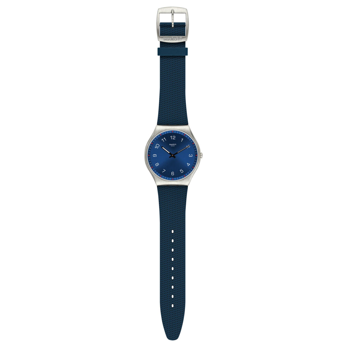Unisex quartz wristwatch with blue dial and blue textured silicone strap