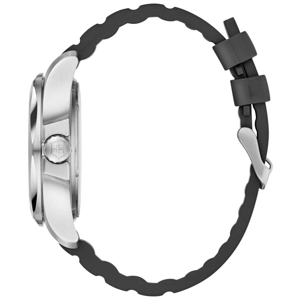 Men's quartz wristwatch with black rubber strap and stainless steel case back