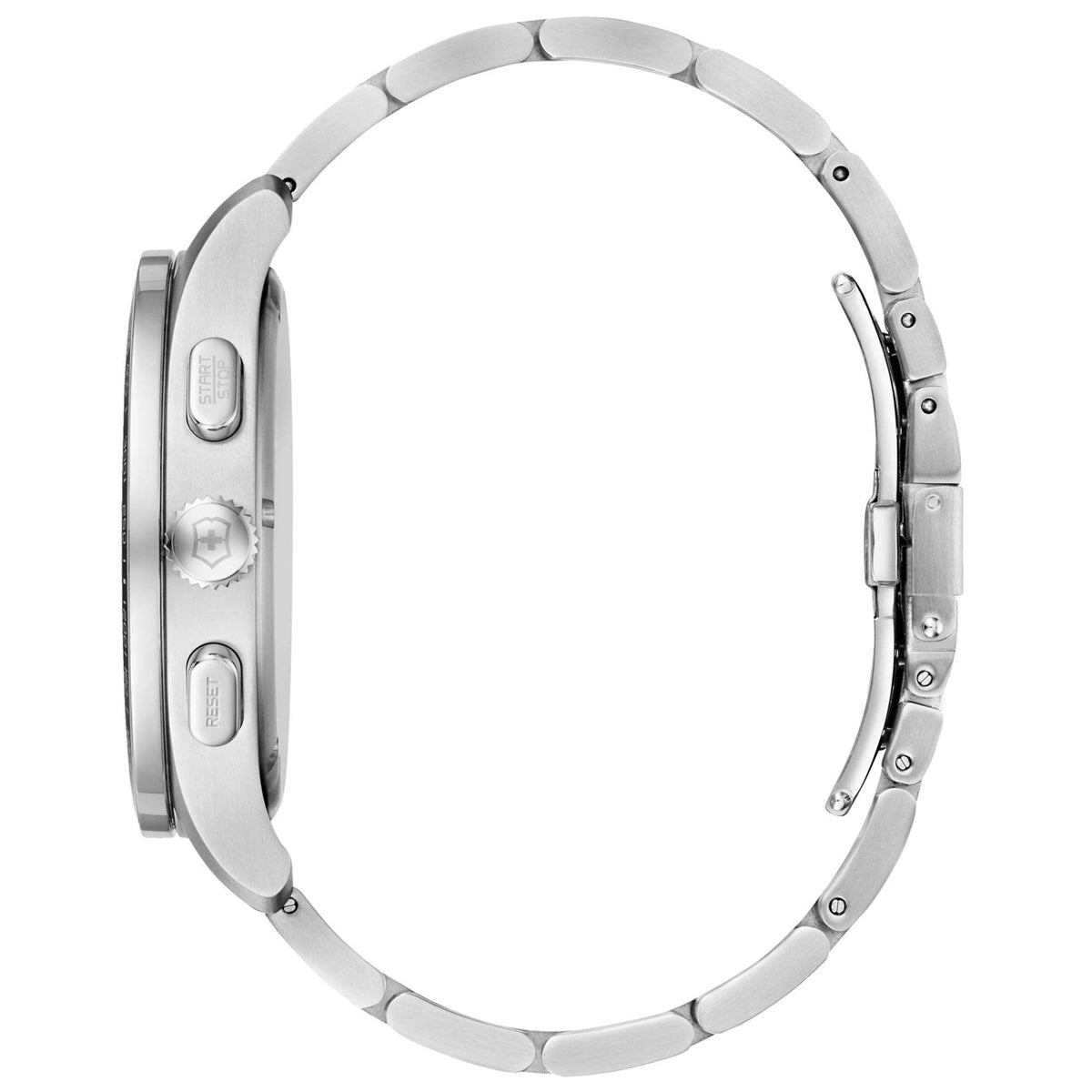 Stainless steel watch bracelet with folding clasp and side pushers