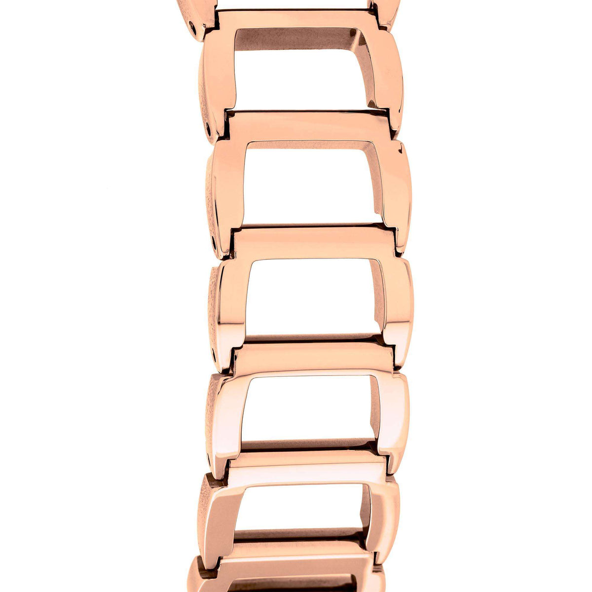 Rose gold PVD stainless steel bracelet links for a ladies quartz watch