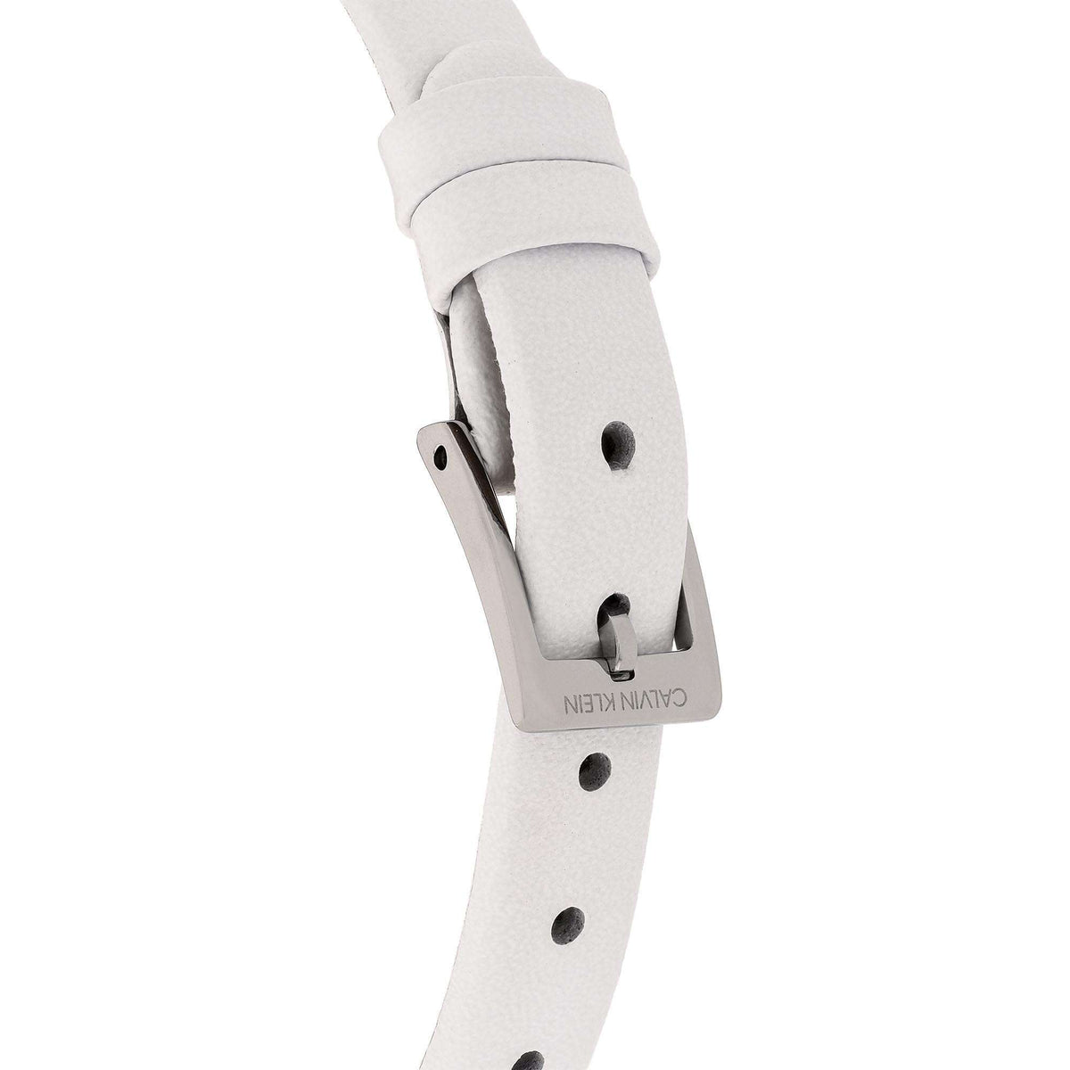 Calvin Klein watch strap clasp with white leather band and metal keeper