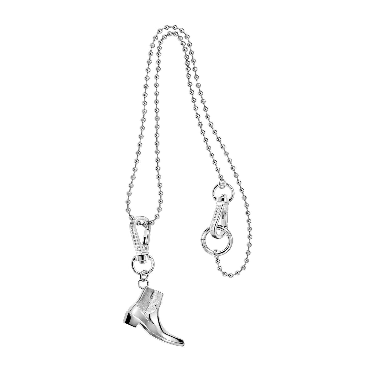 Stainless steel charm necklace with boot pendant and lobster-claw clasp chain