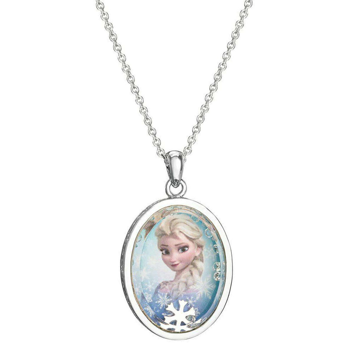 Oval Elsa portrait locket necklace with silver-tone chain and clasp